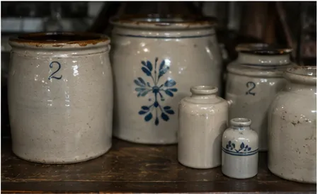 Salt-glazed stoneware crocks with cobalt blue decoration